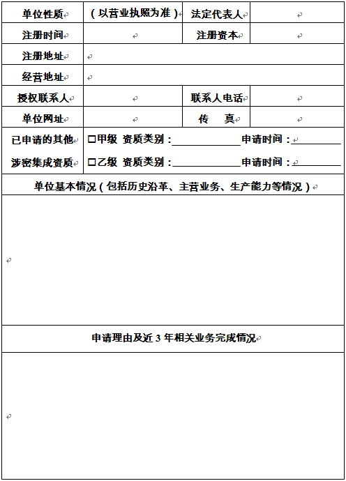 涉密信息系统集成资质申请书-申请单位基本情况表
